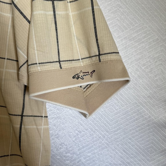 Greg‎ Norman Polo Shirt Mens Large Beige Plaid Mercerized Cotton Golf Classic - Picture 4 of 7